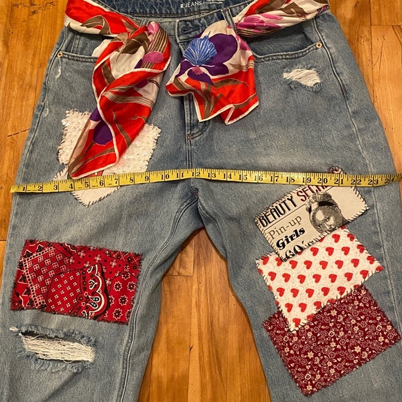 Upcycled R Jeans women’s Patchwork distressed Jeans size 33 - Picture 13 of 16